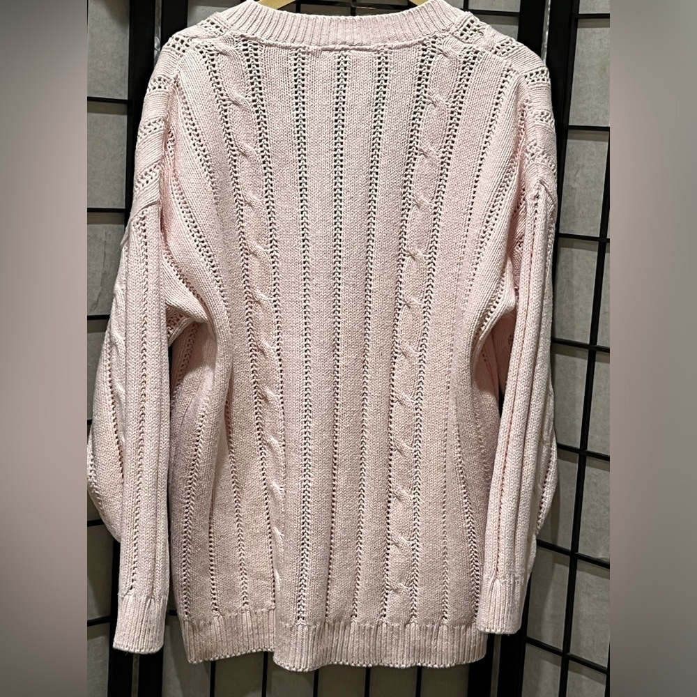 VINTAGE Britches Pink COTTON CABLE Knit Sweater, MADE IN THE USA, WOMEN SIZE XL - Picture 5 of 7